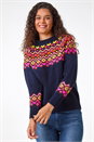 Midnight Pink Heart Print Crew Neck Knit Jumper, Image 2 of 5