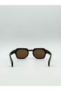 Brown Angular Wayfarer Style Sunglasses in Brown with Green Arms, Image 4 of 4