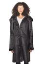 Black Womens Sheepskin Hooded Duffle Coat, Image 2 of 5