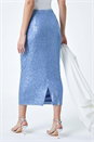Steel Blue Sequin Sparkle Stretch Midi Skirt, Image 4 of 5