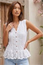 White Eyelet Detail Embroidered Crinkle Blouse, Image 1 of 4