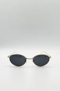 Black Metal Oval Cat Eye Sunglasses In Black, Image 3 of 5