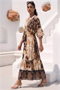 Tan Boho Border Print Maxi Dress, Image 2 of 4
