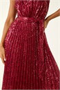 Red Sequin Detail Pleated Midi Dress, Image 5 of 5