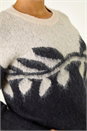 Black Leaf Jacquard Crew Neck Knit Jumper, Image 5 of 5