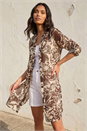 Chocolate Leaf Print Longline Button Blouse , Image 1 of 4