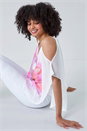 Ivory Floral Print Cold Shoulder Overlay Top, Image 2 of 5