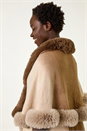 Natural Contrast Faux Fur Trim Cape, Image 1 of 5