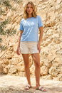 Blue Textured Floral Stretch T-Shirt, Image 2 of 4