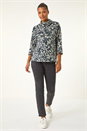 Navy Floral Printed Roll Neck Top, Image 2 of 5