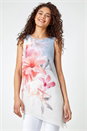 Orange Floral Print Asymmetric Top, Image 2 of 5