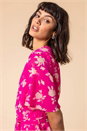 Pink Floral Print Tiered Frill Midi Dress, Image 4 of 5