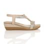 Beige AJVANI Beige Mid Wedge Diamante Slingback Sandals, Image 2 of 6