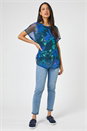 Navy Tropical Print Mesh Overlay Tunic Top, Image 3 of 4