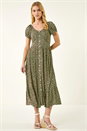 KHAKI Spotty Heart Button Midi Dress, Image 2 of 5