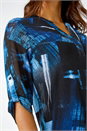 Blue Geometric Print Stretch Tunic Top, Image 5 of 5