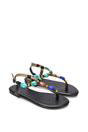 Black XY LONDON Black 'Sylva' Embellished Jewel Stone Flat T-Bar Sandals, Image 5 of 6