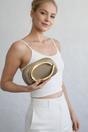 Gold Oval Satin Hard Case Clutch Bag In Muted Gold, Image 1 of 1