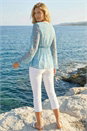 Light Blue  Ditsy Floral Print Frilled Top, Image 2 of 4
