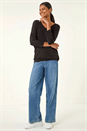 Black V-Neck Jersey Stretch T-Shirt, Image 3 of 6