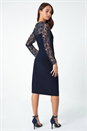 Navy  Petite Lace Detail Knot Front Bodycon Dress, Image 3 of 5