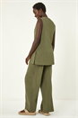 Khaki Longline Button Waistcoat Jacket, Image 3 of 5