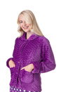 Purple Supersoft Button Front Embossed Bed Jacket, Image 2 of 5
