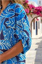 Blue Leaf Print Pleated Collared Top, Image 4 of 4