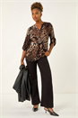 Brown Animal Puff Print Stretch Top, Image 2 of 5