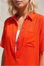 ORANGE Petite Button Up Pocket Shirt, Image 4 of 5
