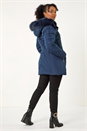 Navy  Petite Hooded Longline Quilted Coat, Image 3 of 5