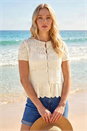 Ivory  Textured Embroidery Buttoned Knit Top, Image 3 of 4