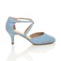 Light Blue AJVANI Light Blue Mid Heel Crossed Straps Court Shoes, Image 2 of 6