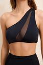 Black WOVCOR Black Mesh Detail One Shoulder Bikini Top, Image 2 of 5