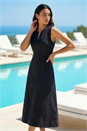Black Denim Panel Detail Midi Dress, Image 2 of 4