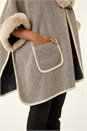 Light Grey Faux Fur Pocket Poncho, Image 5 of 5