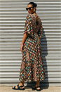 Multi  Geo Print V-Neck Frill Maxi Dress, Image 4 of 6