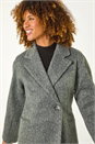 Grey Longline Brushed Double Breasted Coat, Image 5 of 7