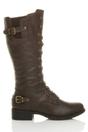Brown AJVANI Brown Lace Up Calf Military Biker Boots, Image 2 of 6