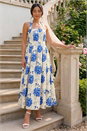 Blue Petite Floral Stretch Midi Dress, Image 2 of 4