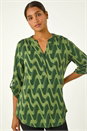Green Geometric Print Stretch Blouse, Image 2 of 5