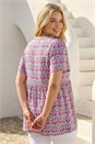 Purple Curve Tie Front V-Neck Boho Printed Top, Image 3 of 4
