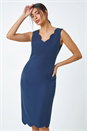Navy Scallop Edge Plain Bodycon Shift Dress, Image 1 of 5
