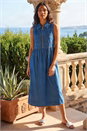 Denim Collared Front Zip Midi Dress, Image 2 of 4