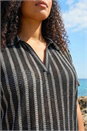 Black Curve Stripe Collared Knit Top, Image 4 of 4