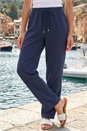 Navy  Elastic Tie Waist Linen Blend Trouser, Image 2 of 4
