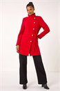Red Funnel Neck Buttoned Coat, Image 2 of 6