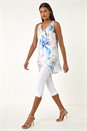 Blue Floral Print Layered Tunic Top, Image 2 of 5