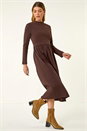 Coffee Cotton Stretch Jersey Mix Midi Dress, Image 1 of 5