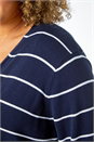 Navy  Curve Stripe Cotton Blend Longline Cardigan, Image 4 of 4